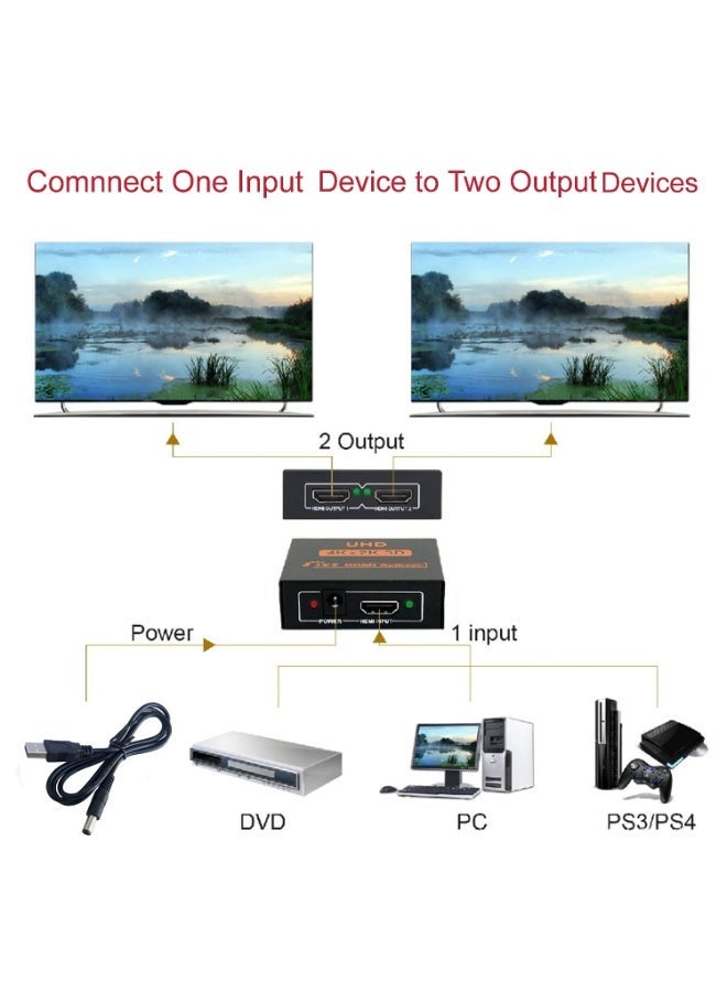 شابية موزع إشارات HDMI، مدخل واحد وخرجان، يدعم دقة 4K و3D و1080P، محول HDMI، صندوق توزيع الإشارات، كابل توصيل، متوافق مع أجهزة PS4 وXbox وأجهزة التلفزيون LED وLCD ومشغلات DVD وأجهزة HDTV وأجهزة العرض، يدعم عرض الصورة على شاشتين في الوقت نفسه. - Image 3