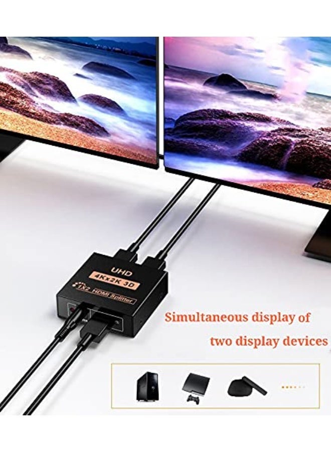 شابية موزع إشارات HDMI، مدخل واحد وخرجان، يدعم دقة 4K و3D و1080P، محول HDMI، صندوق توزيع الإشارات، كابل توصيل، متوافق مع أجهزة PS4 وXbox وأجهزة التلفزيون LED وLCD ومشغلات DVD وأجهزة HDTV وأجهزة العرض، يدعم عرض الصورة على شاشتين في الوقت نفسه. - Image 4