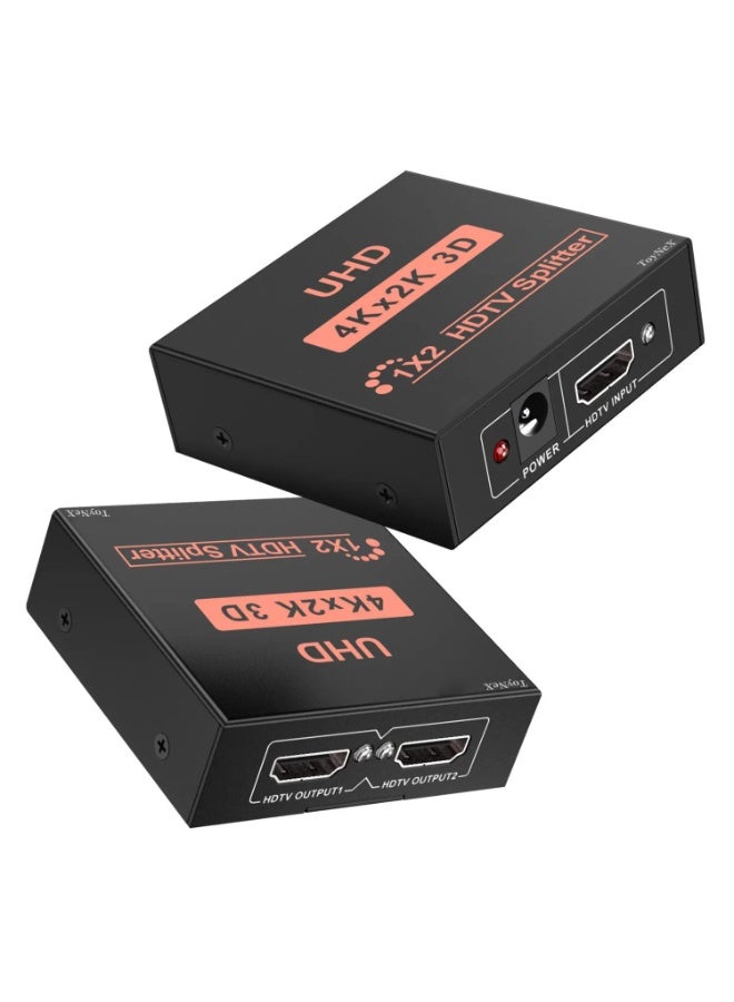 شابية موزع إشارات HDMI، مدخل واحد وخرجان، يدعم دقة 4K و3D و1080P، محول HDMI، صندوق توزيع الإشارات، كابل توصيل، متوافق مع أجهزة PS4 وXbox وأجهزة التلفزيون LED وLCD ومشغلات DVD وأجهزة HDTV وأجهزة العرض، يدعم عرض الصورة على شاشتين في الوقت نفسه. - Image 1