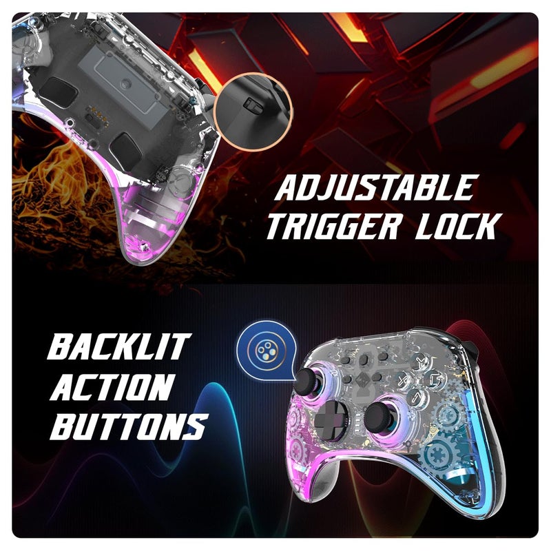 Cosmic Byte وحدة تحكم ستيلاريس، 3 أوضاع واي فاي + بلوتوث + سلكي للكمبيوتر، آي أو إس، أندرويد، زنبرك مغناطيسي بتأثير هول وعصا التحكم، ماكرو، بطارية 1000 مللي أمبير، إضاءة RGB LED (شفافة) - Image 3