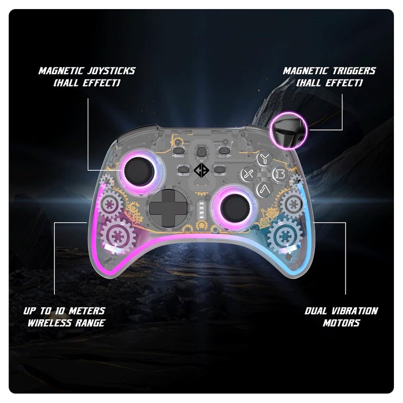 Cosmic Byte وحدة تحكم ستيلاريس، 3 أوضاع واي فاي + بلوتوث + سلكي للكمبيوتر، آي أو إس، أندرويد، زنبرك مغناطيسي بتأثير هول وعصا التحكم، ماكرو، بطارية 1000 مللي أمبير، إضاءة RGB LED (شفافة) - Image 5