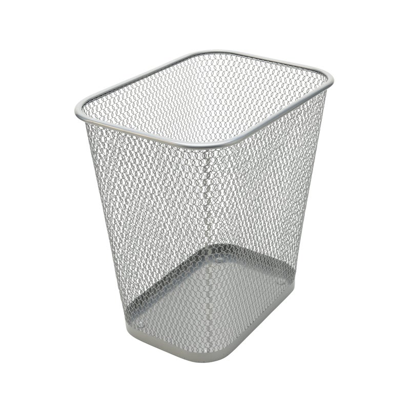 YBM Home Wire Steel Mesh Trash Can - 3.5-Gallon Waste Basket for Under Desk, Office, Home, Bathroom, Laundry Room - Rectangle Metal Wastebasket Trashcan, Silver - Image 1