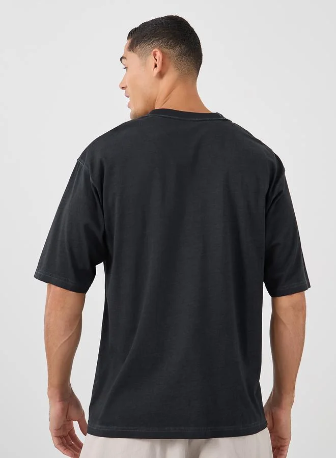 Styli Styli Black Mock Neck Washed Heavy Jersey T-Shirt