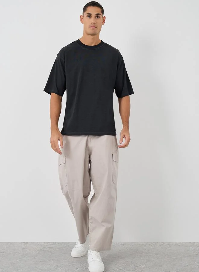Styli Styli Black Mock Neck Washed Heavy Jersey T-Shirt