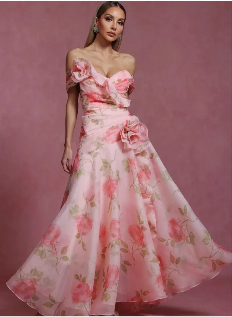 Madam Uniq New Vintage Floral Print 3D Long Dress