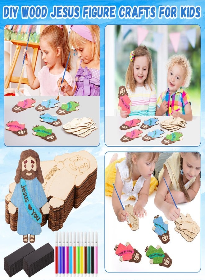 Blueweenly 24 Sets DIY Wood Jesus Figure Crafts Magnet for Kids Sunday School Vacation Bible School Craft Color Your Own Jesus Loves You with Magnets and Color Pens for Activity Easter - Image 5
