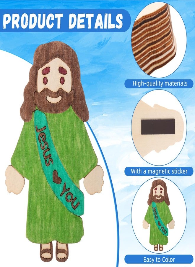 Blueweenly 24 Sets DIY Wood Jesus Figure Crafts Magnet for Kids Sunday School Vacation Bible School Craft Color Your Own Jesus Loves You with Magnets and Color Pens for Activity Easter - Image 3