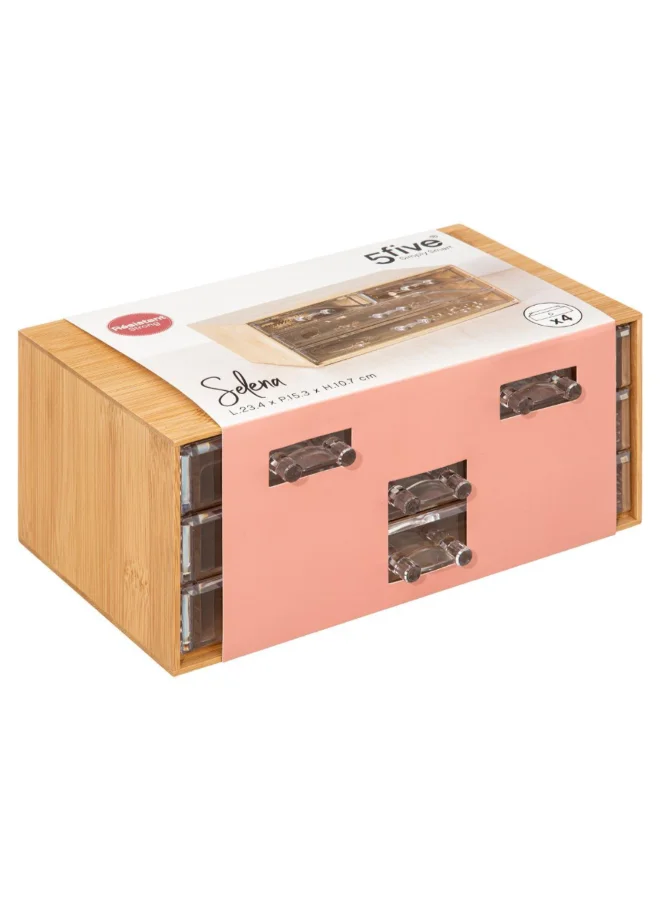 Five Simply Smart Selena 4-Drawer Rectangular Jewelry Box Clear and Brown 10.7 x 15.3 x 23.4 cm 174660