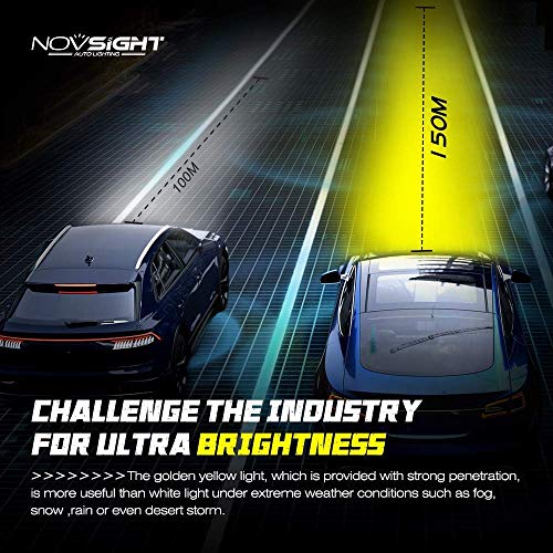Novsight led Headlight Kits bridgelux-cob led Chips - 72w 10000lumens 3000k Beam Headlight Yellow (Pack of 2, HB3/9005) - Image 3