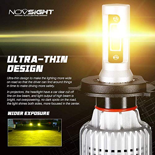 Novsight led Headlight Kits bridgelux-cob led Chips - 72w 10000lumens 3000k Beam Headlight Yellow (Pack of 2, HB3/9005) - Image 2