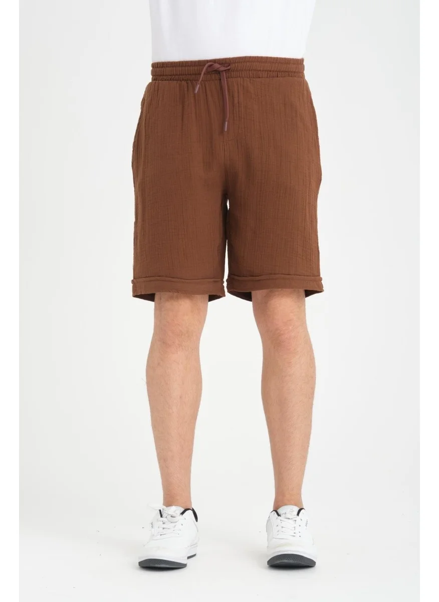 Valiberta Double Leg Muslin Fabric Shorts - Brown