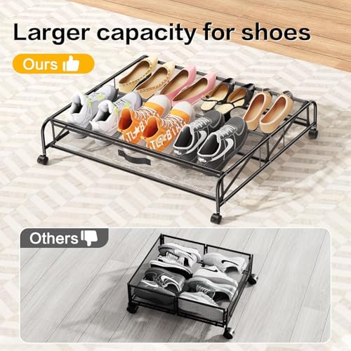 LeArex Under Bed Shoe Storage Organizer,1 Pack Shoe storage with Wheels for Shoe Organizer for Closet Drawer Space Saving for Bedroom - Image 4