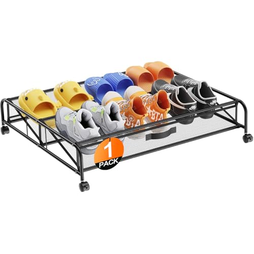 LeArex Under Bed Shoe Storage Organizer,1 Pack Shoe storage with Wheels for Shoe Organizer for Closet Drawer Space Saving for Bedroom - Image 1