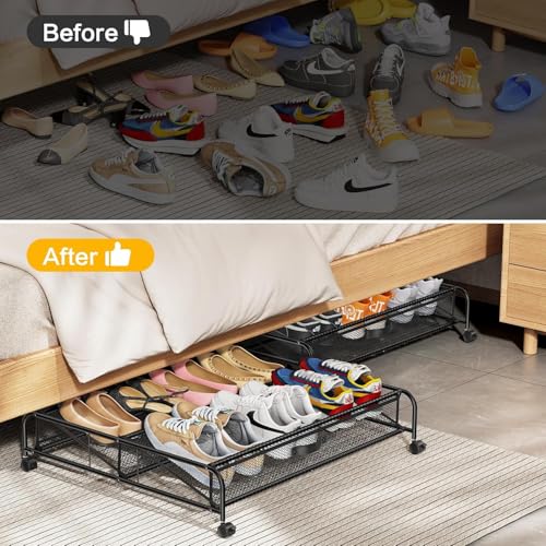 LeArex Under Bed Shoe Storage Organizer,1 Pack Shoe storage with Wheels for Shoe Organizer for Closet Drawer Space Saving for Bedroom - Image 5
