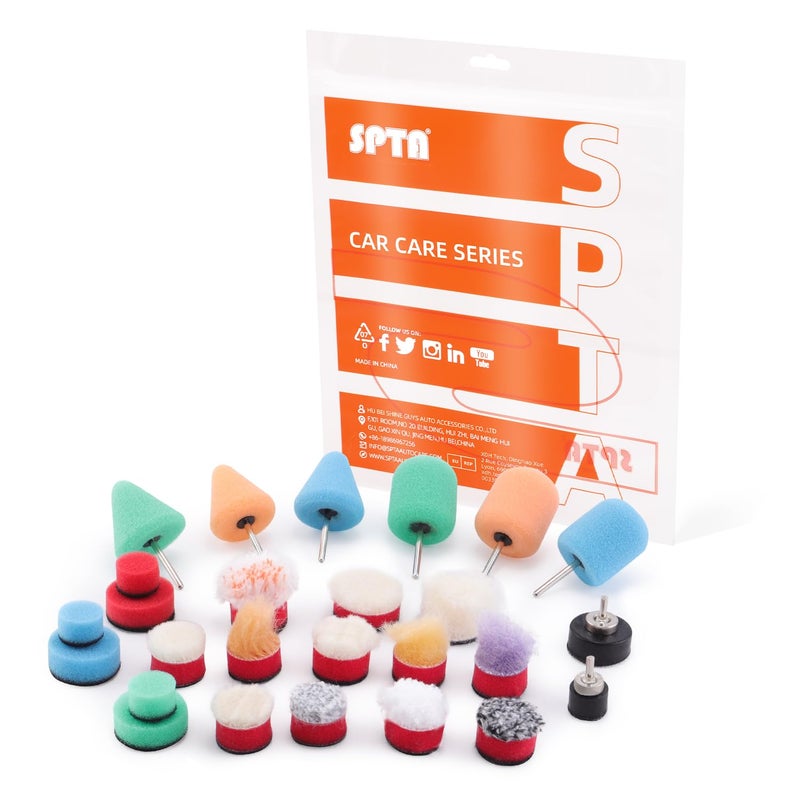 SPTA Mini Buffing Polishing Pads, 32Pcs Mini Detail Polisher Pads Use On Rotary Tools,Cordless Electric Drill, Polisher Tool for Tight Area Detailing Polishing Waxing and Sealing Glaze -HTDEPMIXUS - Image 1