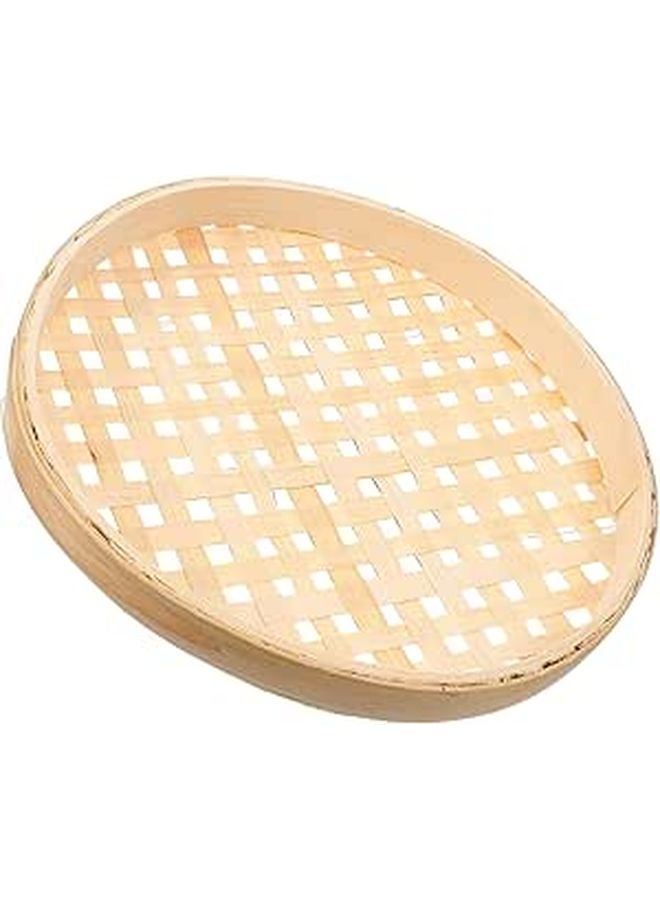 Handwoven Natural Rattan Bread Basket With Cross Hole Design 18cm Kitchen Counter Storage Tray - Image 1