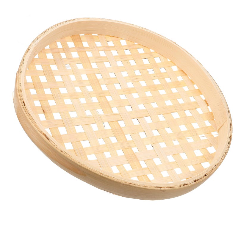 Handwoven Natural Rattan Bread Basket With Cross Hole Design 18cm Kitchen Counter Storage Tray - Image 2