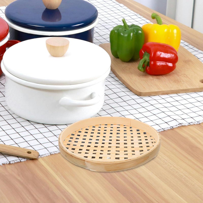 Handwoven Natural Rattan Bread Basket With Cross Hole Design 18cm Kitchen Counter Storage Tray - Image 5