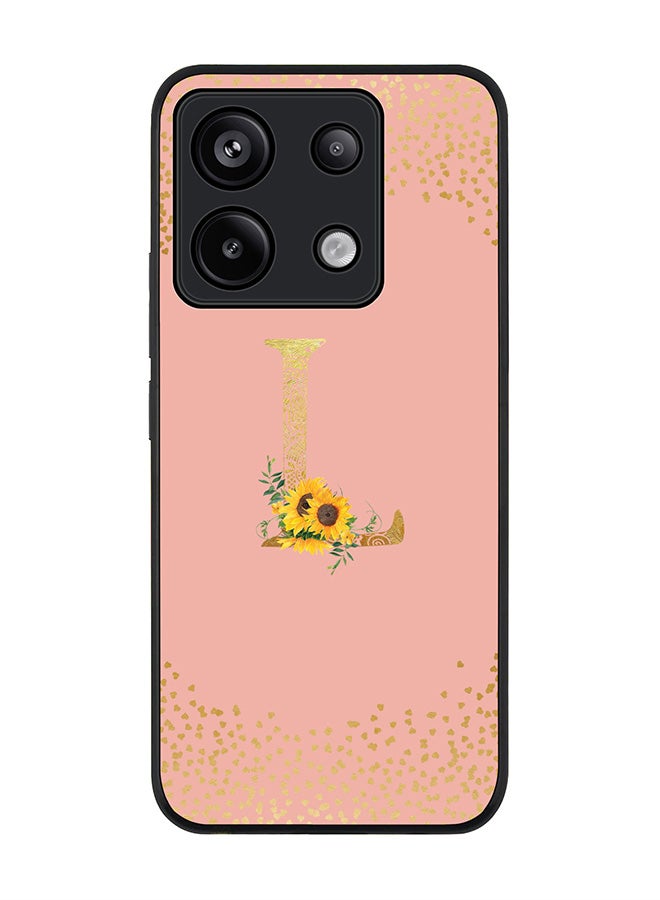 Stylizedd Rugged Black edge case for Poco X6 5G - Custom Monogram Initial Letter Floral Pattern Alphabet - L (Rose Pink ) - Image 1