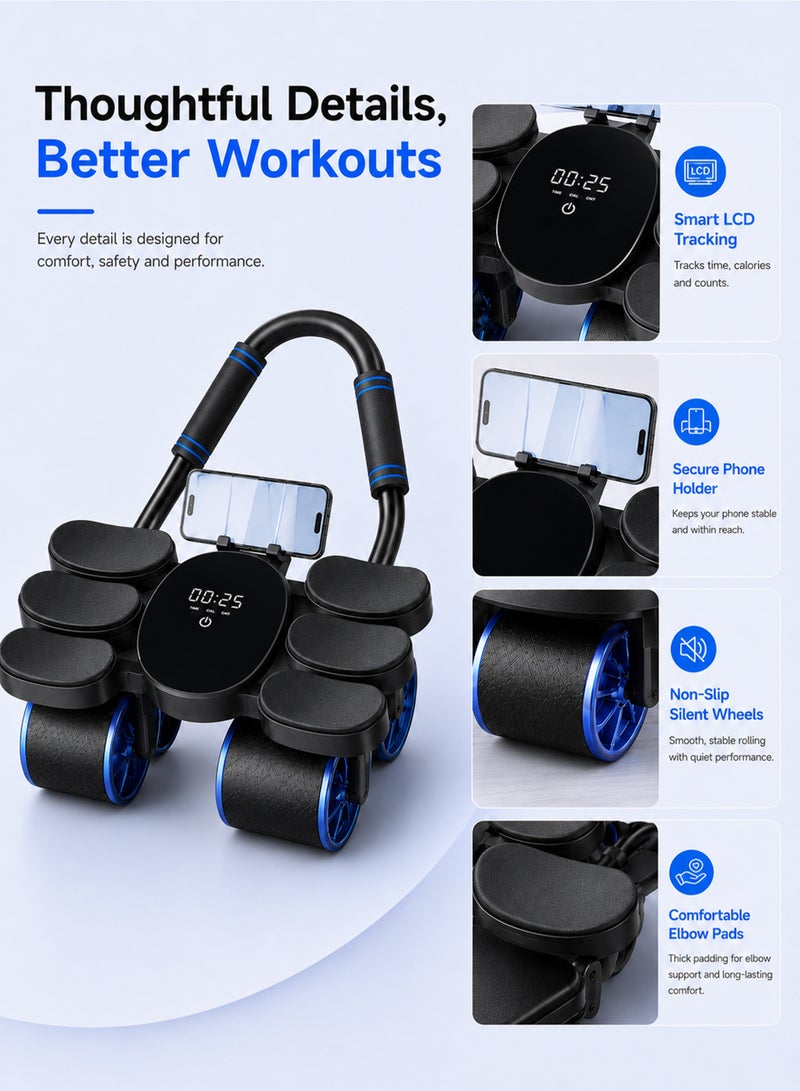 Axpeih Ab Roller Automatic Rebound with Smart LCD Counter, 4 Wheel Elbow Support Ab Wheel, 300KG Heavy Duty Core Trainer, Silent Non Slip Home Gym Fitness Equipment for Men Women - Image 4