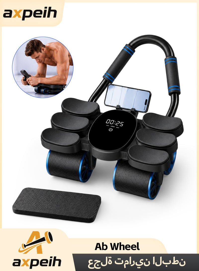 Axpeih Ab Roller Automatic Rebound with Smart LCD Counter, 4 Wheel Elbow Support Ab Wheel, 300KG Heavy Duty Core Trainer, Silent Non Slip Home Gym Fitness Equipment for Men Women - Image 1