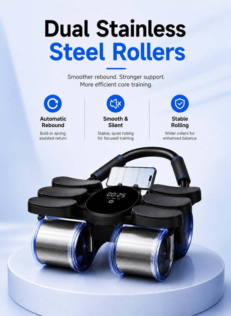 Axpeih Ab Roller Automatic Rebound with Smart LCD Counter, 4 Wheel Elbow Support Ab Wheel, 300KG Heavy Duty Core Trainer, Silent Non Slip Home Gym Fitness Equipment for Men Women - Image 5