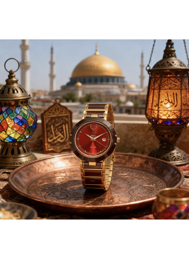 tr أمطار في الوقت المناسب ساعة رجالية ميكانيكية مزودة بتقويم، تتميز بمزيج من السيراميك والذهب الأحمر والفولاذ المقاوم للصدأ ومينا أحمر - Image 4