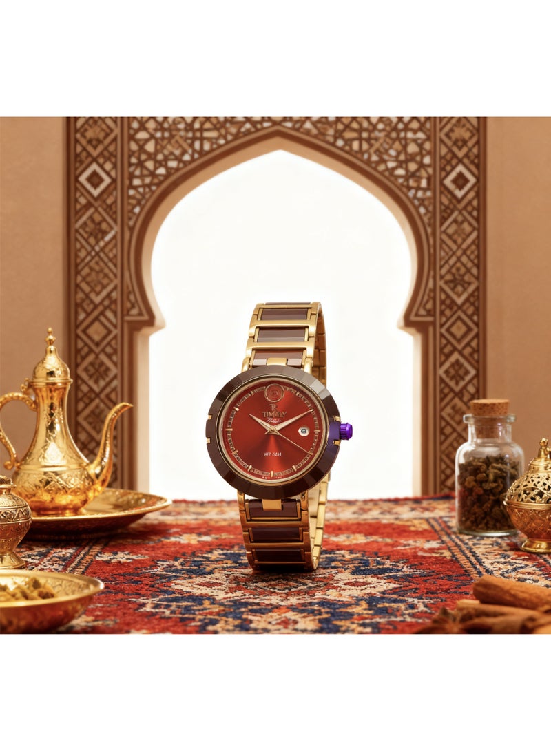 tr أمطار في الوقت المناسب ساعة رجالية ميكانيكية مزودة بتقويم، تتميز بمزيج من السيراميك والذهب الأحمر والفولاذ المقاوم للصدأ ومينا أحمر - Image 2