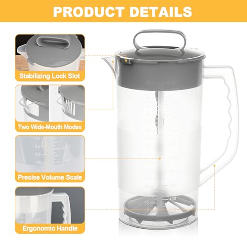 WLKSTS Mixing Pitcher for Drinks, 2 Quart/ 64oz Plastic Water Pitcher with Lid, Angled Plastic Blades and Adjustable Mixer Plunger for Juice, Powdered Milk, Beverage Container (One) - Image 3