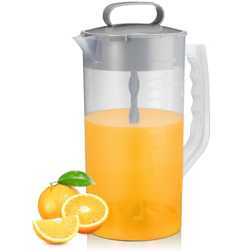 WLKSTS Mixing Pitcher for Drinks, 2 Quart/ 64oz Plastic Water Pitcher with Lid, Angled Plastic Blades and Adjustable Mixer Plunger for Juice, Powdered Milk, Beverage Container (One) - Image 1