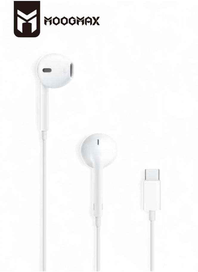 MOOGMAX Wired USB-C Earphones with Microphone and Volume Control In-Ear Headphones for iPhone 15 Pro Max iPad Pro Air and Samsung White Type-C Wired Earphones Galaxy Compatible Type-C Earphones for iPhone Earbuds Wired Headphones Classic Earphones  - Image 2