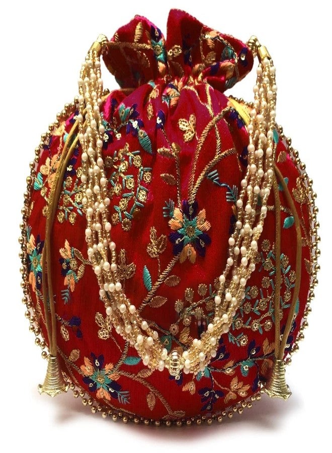 STLYZ Traditional Silk Potli Bag For Women, Embroidered Potli Handbag Wristlets Ethnic Bridal Potli Batwa Bag For Ladies For Wedding Return Gifts (Pack of 2) (NewDesignPotli_Packof2) - Image 4