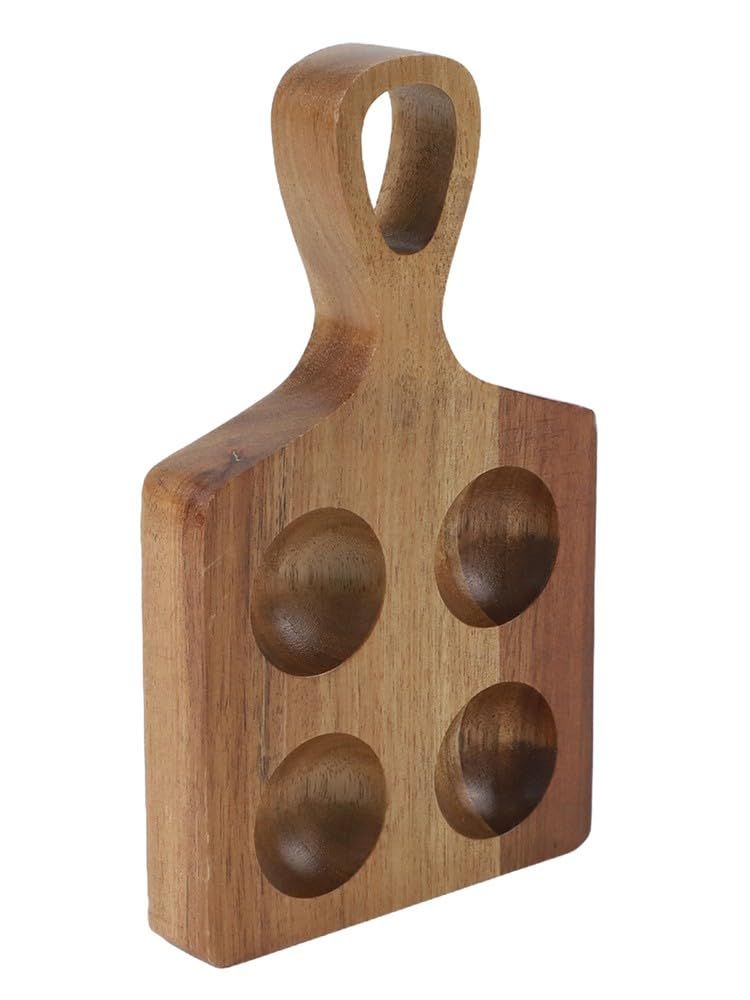 Solid Acacia Wood Egg Holder With Handle 4 Compartment Kitchen Counter Storage Tray - Image 2