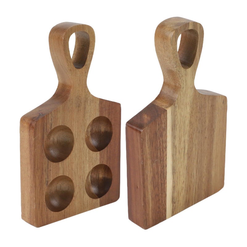 Solid Acacia Wood Egg Holder With Handle 4 Compartment Kitchen Counter Storage Tray - Image 5