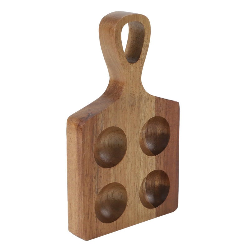 Solid Acacia Wood Egg Holder With Handle 4 Compartment Kitchen Counter Storage Tray - Image 4
