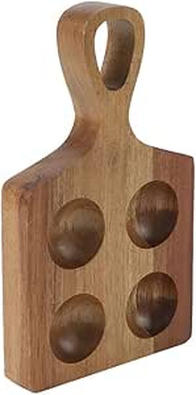 Solid Acacia Wood Egg Holder With Handle 4 Compartment Kitchen Counter Storage Tray - Image 1
