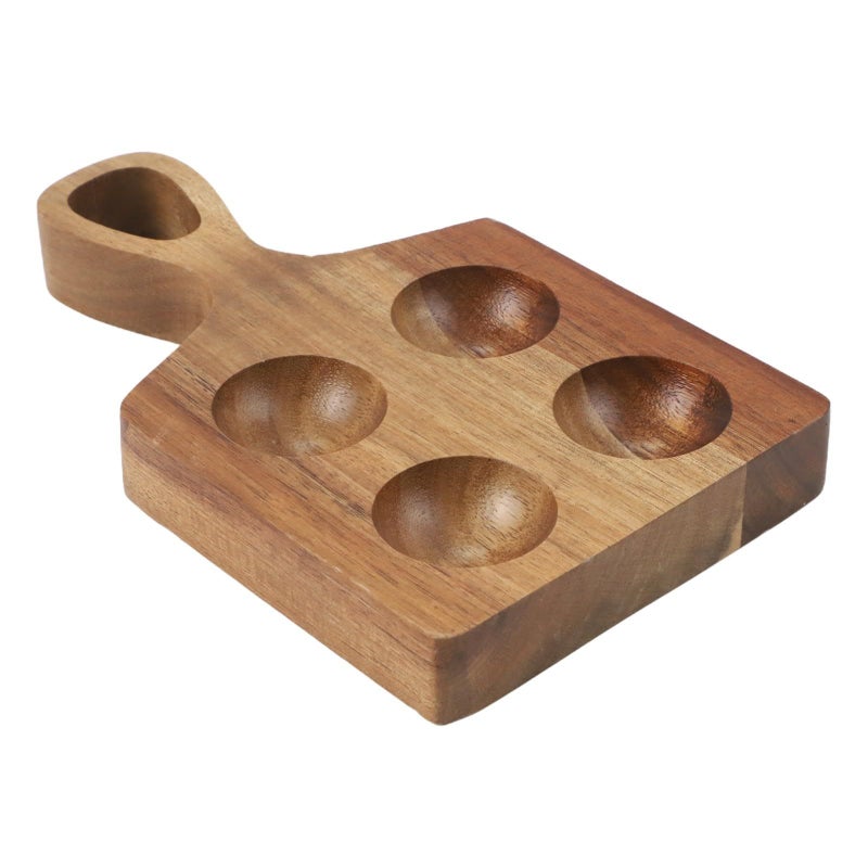 Solid Acacia Wood Egg Holder With Handle 4 Compartment Kitchen Counter Storage Tray - Image 3
