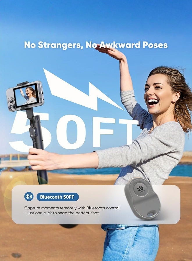 ملقط شاشة سيلفي لاسلكية مدمج بها سماعة | بطارية 2000 مللي أمبير ضخمة | شاشة عالية الدقة فائقة الوضوح | اتصال مزدوج واي فاي/بلوتوث، حامل مغناطيسي وريموت تحكم لتيك توك ويوتيوب - Image 2