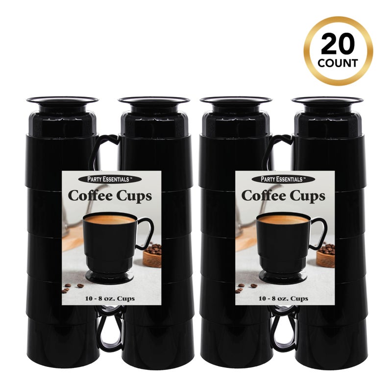 Party Essentials 8-Ounce Hard Plastic Coffee Cup/Tea Mug with Handle  20-Count  Deluxe Black - Image 3