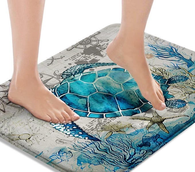 BATH MAT FOR BATHROOM BLUE TURTLE WASHABLE COVER FLOOR RUG CARPETS FLOOR MAT BATHROOM DECORATIONS 16X24 INCHES FOR KITCHEN BEDROOM INDOOR