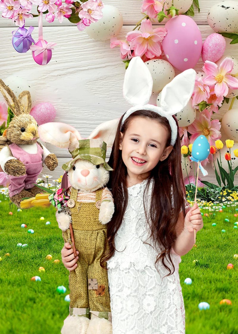 CHAIYA 6X8FT Easter Photography Backdrop Rustic Wooden Wall Background Rabbit Colorful Eggs Green Grass Floral Baby Kids Easter Backdrop Party Decor Banner CY206 - Image 3