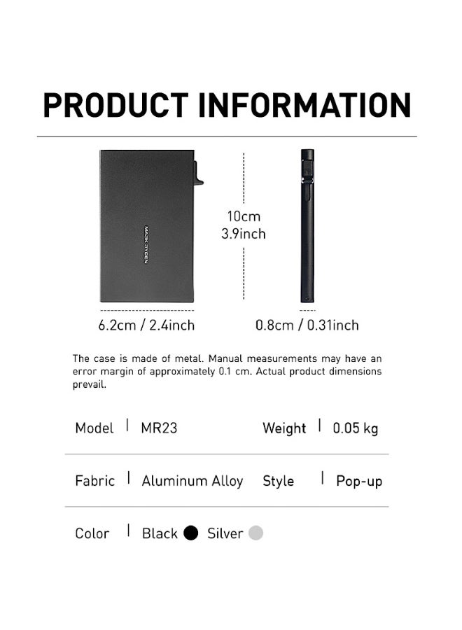 Mark Ryden MR23 Black Metal Card Holder, Slim Aluminum Alloy Pop-Up Wallet, RFID Blocking, Lightweight 0.05 kg, Anti-Drop Design, Quick Card Access, Holds Up to 6 Cards – Black or Silver - Image 3