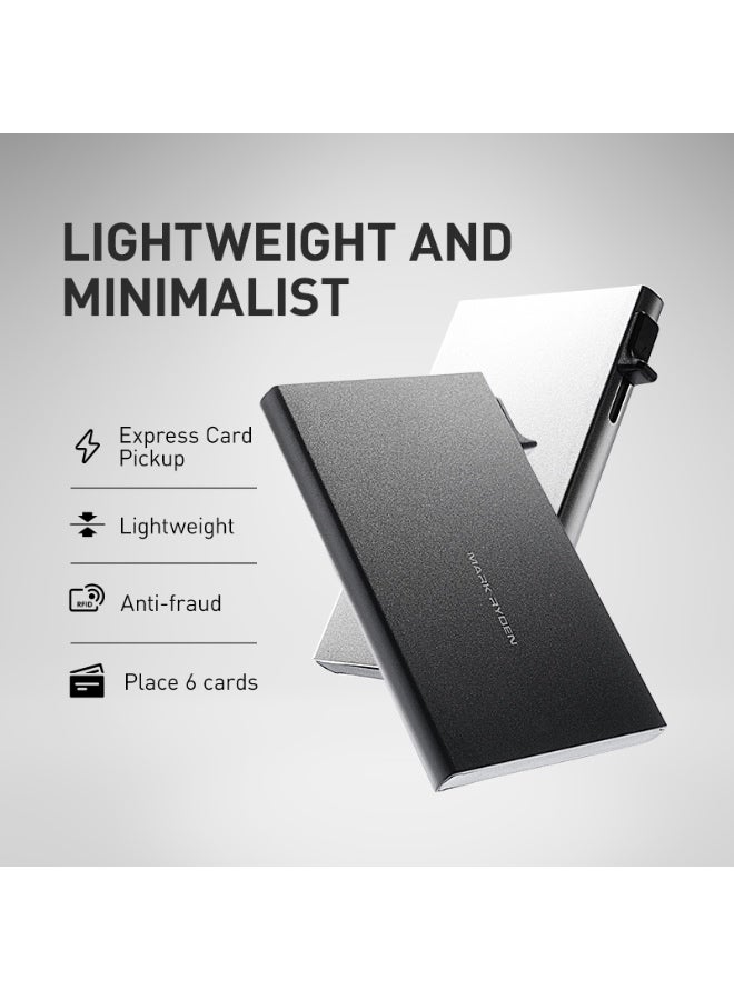 Mark Ryden MR23 Black Metal Card Holder, Slim Aluminum Alloy Pop-Up Wallet, RFID Blocking, Lightweight 0.05 kg, Anti-Drop Design, Quick Card Access, Holds Up to 6 Cards – Black or Silver - Image 4