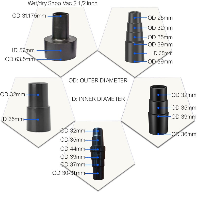 VACEXT Universal Vacuum Hose Adapter Kit Reducer Attachment Set Converter from 1 1/2 inch to 1 1/4 inch from 1 3/8 inch to 1 1/4 inch Dust Hose Port Adapter - Image 2