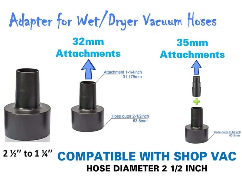 VACEXT Universal Vacuum Hose Adapter Kit Reducer Attachment Set Converter from 1 1/2 inch to 1 1/4 inch from 1 3/8 inch to 1 1/4 inch Dust Hose Port Adapter - Image 3