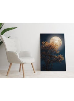 Home Gallery Full Moon Wall Art Night Sky Canvas Moon Retro with orange bolssom  - Image 1