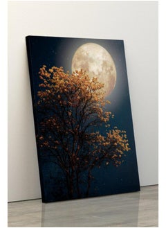 Home Gallery Full Moon Wall Art Night Sky Canvas Moon Retro with orange bolssom  - Image 3