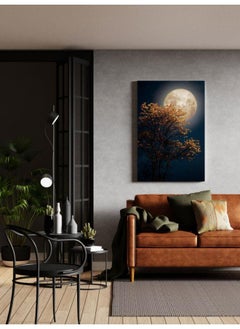 Home Gallery Full Moon Wall Art Night Sky Canvas Moon Retro with orange bolssom  - Image 4