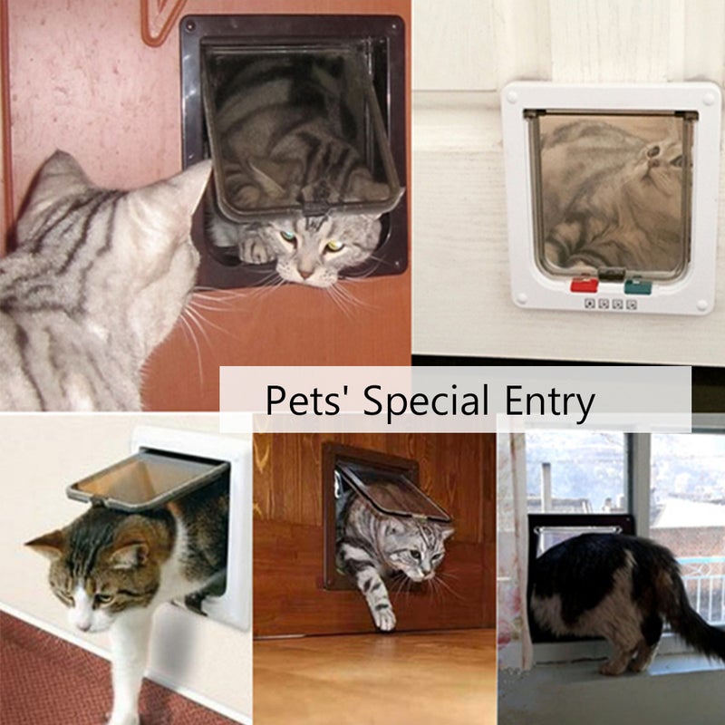 Cat Door Pet Entry Safe Ferromagnetic Pet Flap Door 4 Ways Locking Automatically Close for Kitty Small Dogs - Image 2