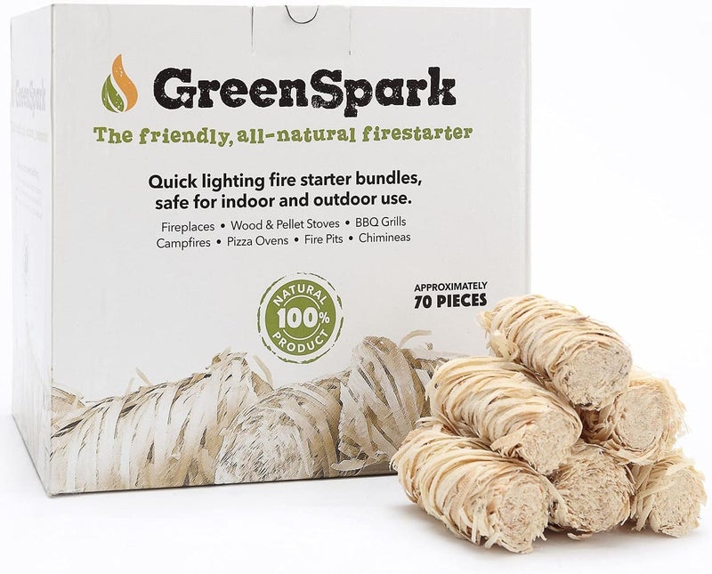 GreenSpark Natural All Weather Fire Starters 70 Pcs Smoker BBQ Fireplace Wooden and Pellet Stove Fire Pit Long Burn Firestarter Waterproof Pizza Oven Grill Charcoal Starter
